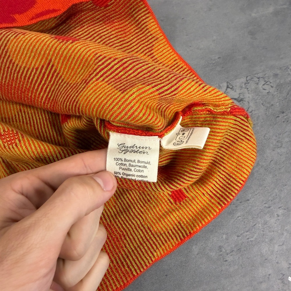 Gudrun Sjoden Sweater Womens L Polli Orange Red Floral Organic Cotton NEW Indie - Picture 8 of 9